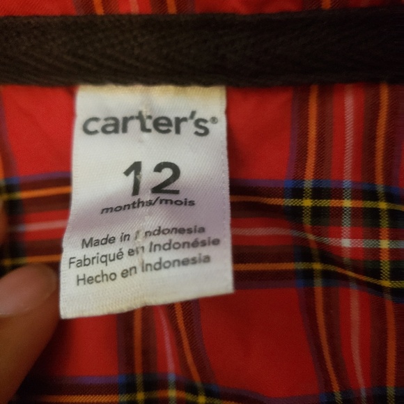 Carter's Red Plaid 12 month onesie - Picture 4 of 4